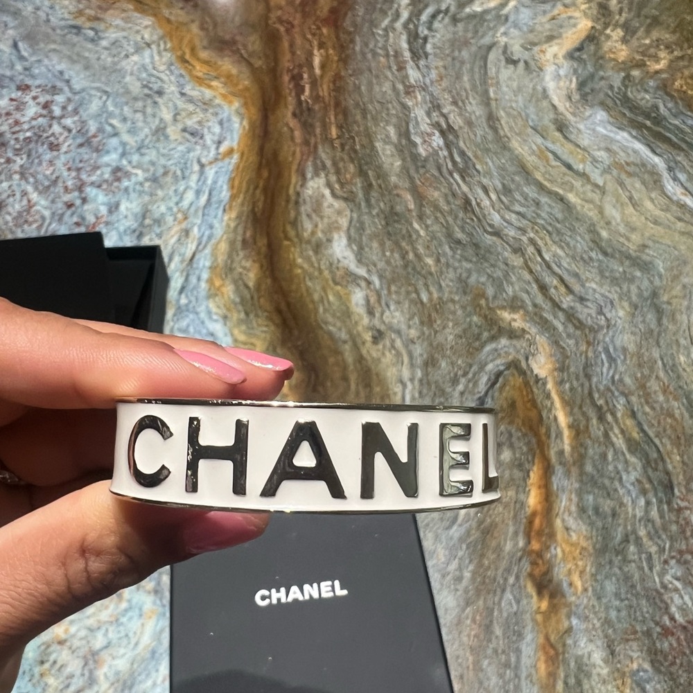 Chanel white and silver bangle bracelet